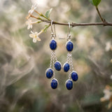Natural Lapis Lazuli silver chain earrings in sterling silver