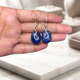 925 Sterling Silver oval blue gemstone earrings measuring 1.6 inches