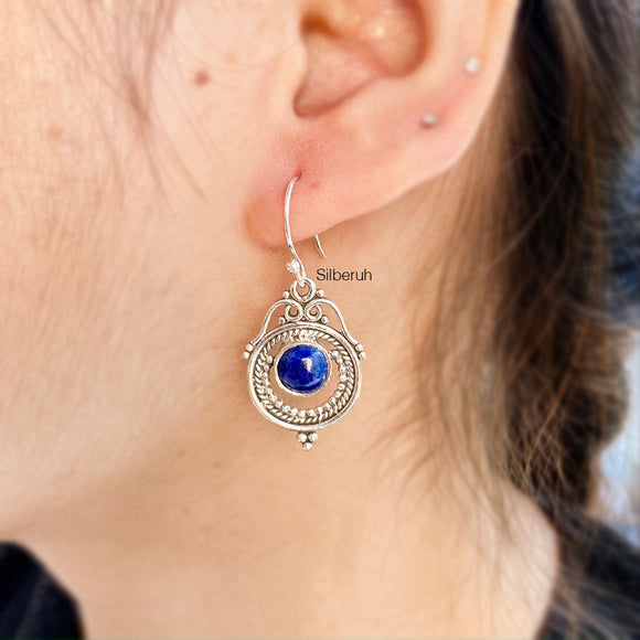 Lapis Lazuli Silver Tribal Earring