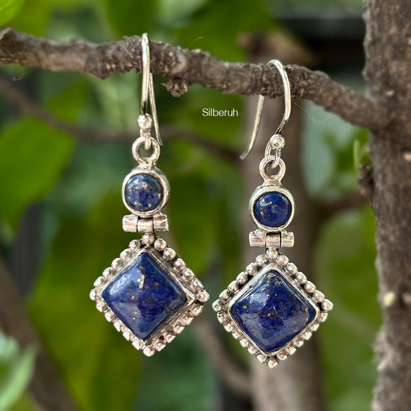 Lapis Lazuli Tribal Silver Earring