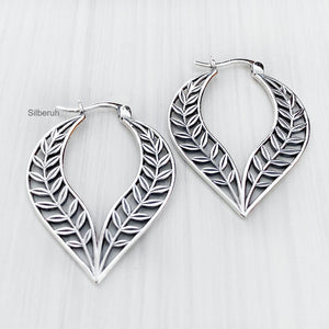 Leaf Silver Bali Hoop Earring
