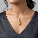 Handcrafted 925 sterling silver facetted Lemon Topaz oval pendant