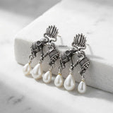Oxidised sterling silver earrings with elephant motif and pearl drops