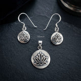 925 sterling silver lotus pendant and earring set for women
