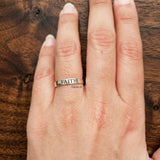 minimal silver band ring engraved words
