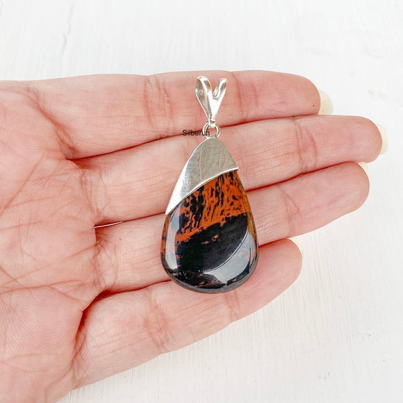 Mahogany Obsidian Silver Drop Pendant