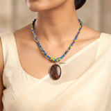 Mahogany Obsidian Silver Threaded Necklace
