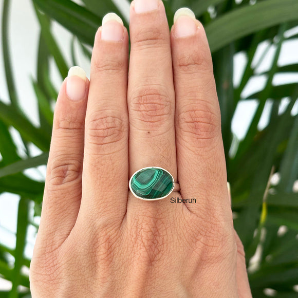 Malachite Adjustable Silver Ring