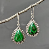 925 silver Malachite drop earrings for women – natural green gemstone jewellery