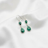 natural malachite sterling silver earrings women
