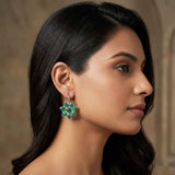 green stone silver earrings floral statement