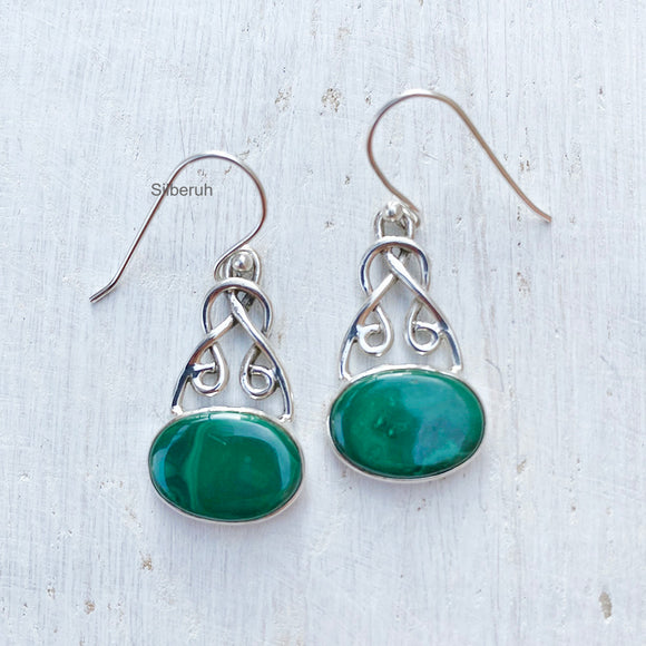 Malachite Knotted Silver Earring