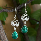 Malachite Lotus Silver Earring