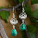 Malachite Lotus Silver Earring