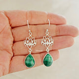 Malachite Lotus Silver Earring