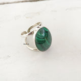 Malachite Oval Adjustable Silver Ring