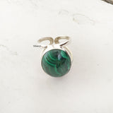 Malachite Oval Adjustable Silver Ring