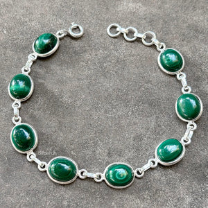Malachite Oval Silver Bracelet