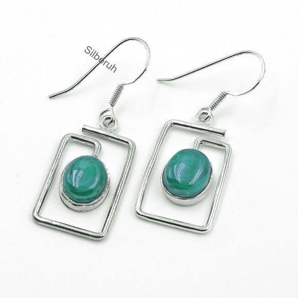 Malachite Oval Silver Earring