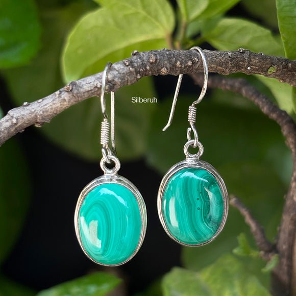 Malachite Oval Silver Earring