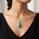 Natural malachite gemstone pendant in 92.5 sterling silver