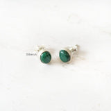 Malachite Silver Oval Stud