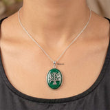 Natural Malachite silver pendant green stone close-up