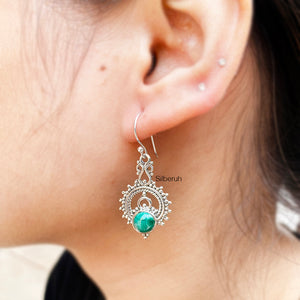 Malachite Tribal Silver Earring