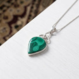 925 Silver Malachite Triquetra Knot Pendant with natural green gemstone
