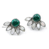 Malachite & Rainbow Moonstone Stud Silver Earring