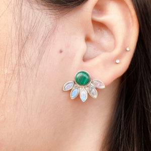 Malachite & Rainbow Moonstone Stud Silver Earring