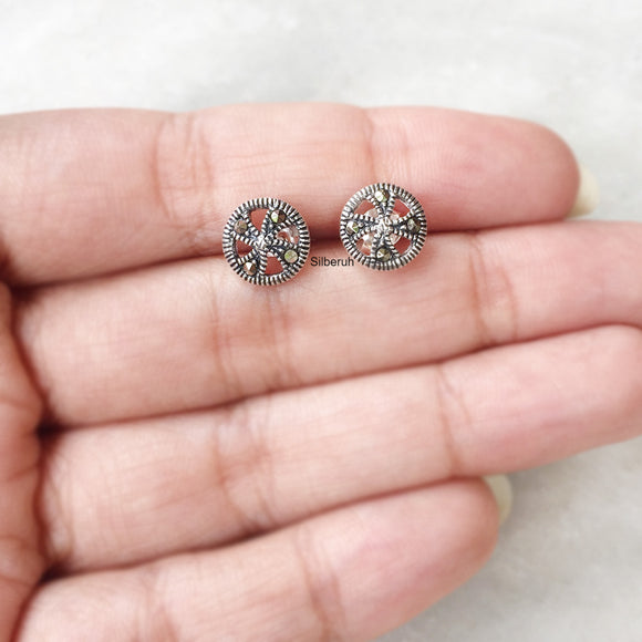 Marcasite Wheel Silver Stud