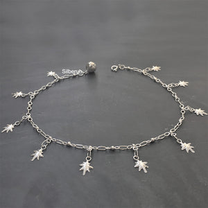 Marijuana Leaf Silver Anklet
