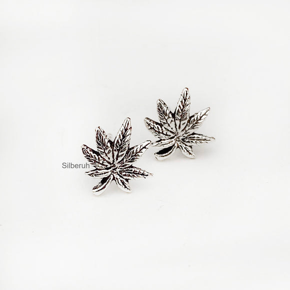 Marijuana Leaf Silver Stud