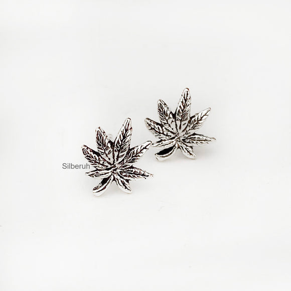 Marijuana Leaf Silver Stud