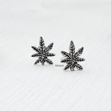 Marijuana Leaf Silver Stud