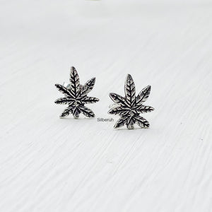 Marijuana Leaf Silver Stud