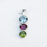 Mixed Gems Facetted Silver Pendant
