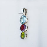 Mixed Gems Facetted Silver Pendant