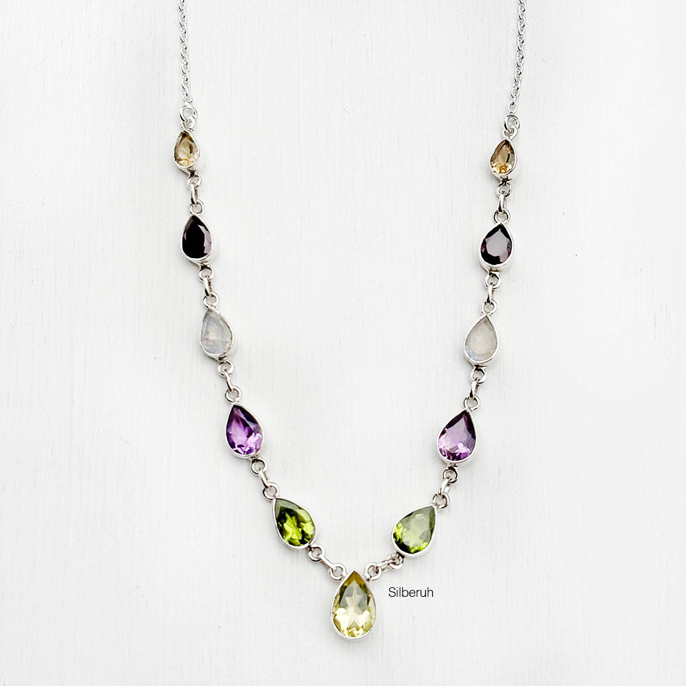Mixed Gems Silver Necklace – SILBERUH