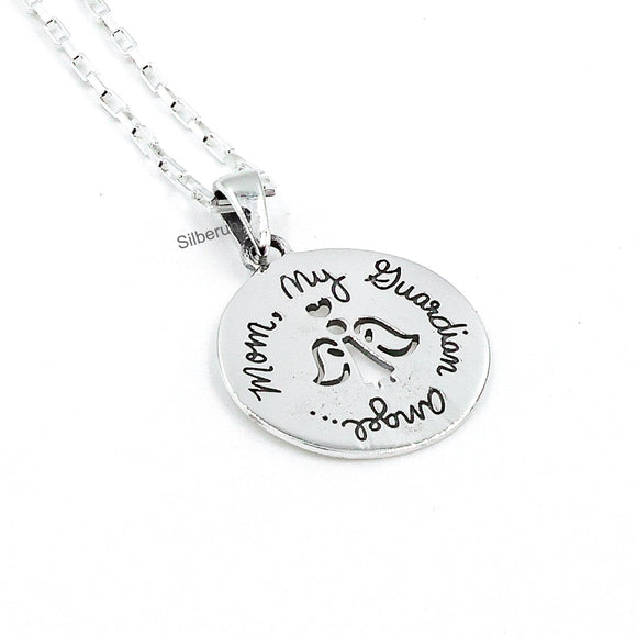 Mom My Guardian Angel Silver Pendant