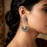 Nature-inspired 925 silver statement earrings with Mor Pankh motif