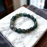 Handmade Moss Agate crystal bracelet with stretchable design