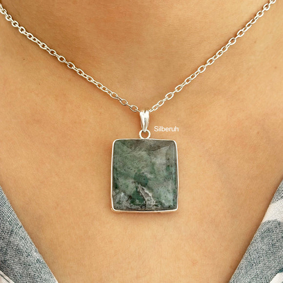 Moss Agate Silver Pendant