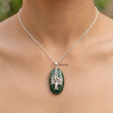 Natural Moss Agate silver pendant tree design close-up