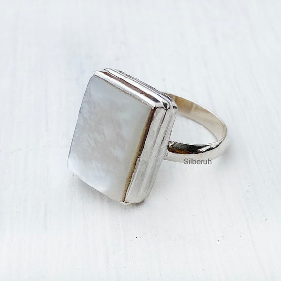 Mother Of Pearl Rectangular Silver Ring