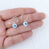 Mother of Pearl Evil Eye Hoop Silver Earring