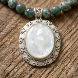 Natural Tree Agate and Mother of Pearl statement necklace set