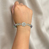 8mm Multi Fluorite gemstone bracelet with silver Breathe Lotus symbol