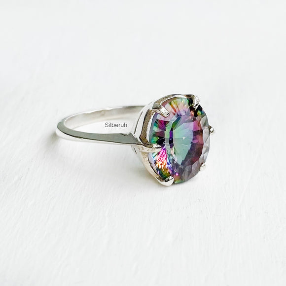 Mystic Topaz Facetted Silver Ring